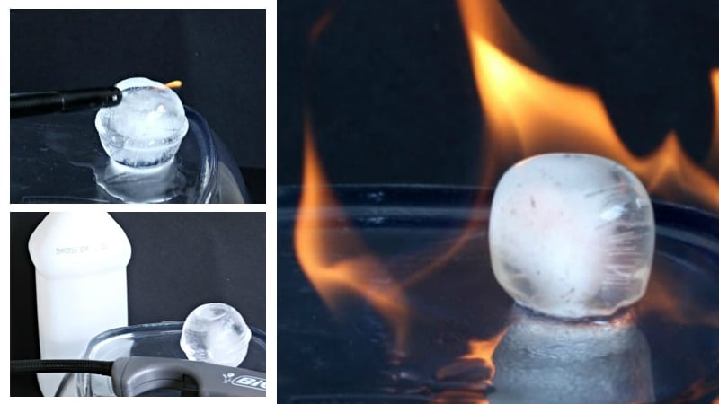 Rubbing alcohol plus ice plus fire equals what burning ice