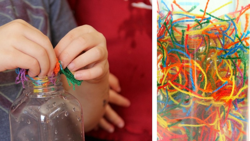 Cool sensory experiment for kids using friendship string sensory threads