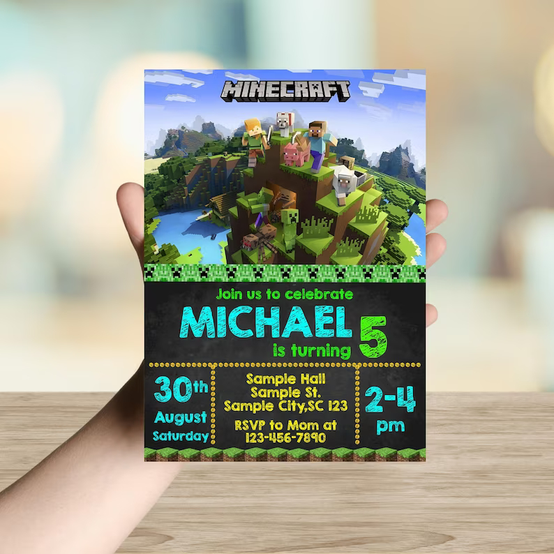 Minecraft Birthday Party Invitations