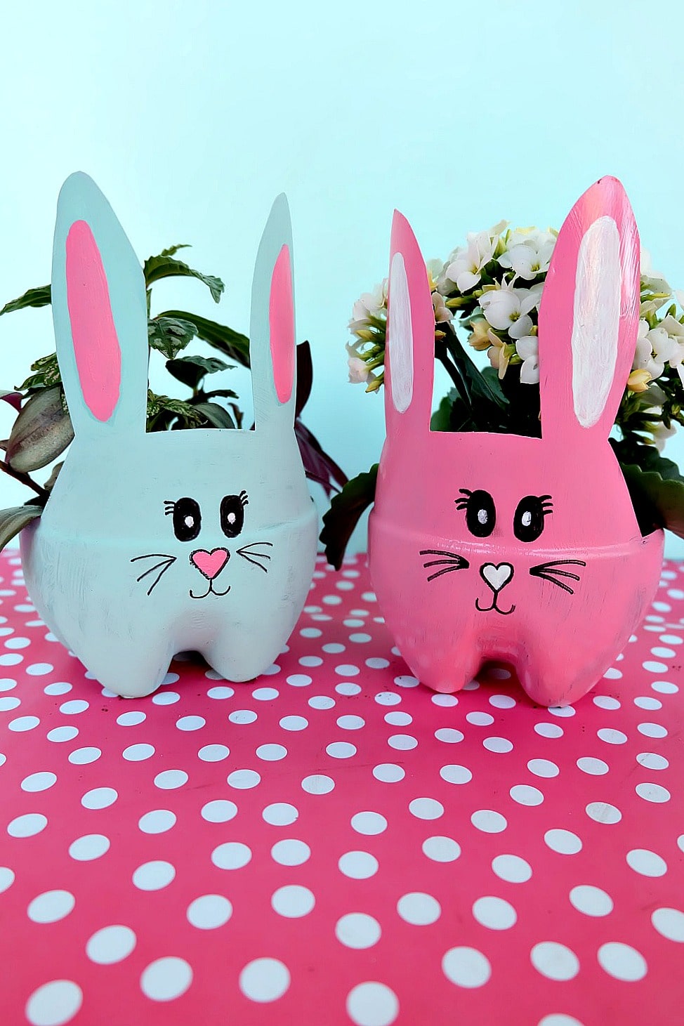 Easter Bunny Garden Containers from Upcycled Bottles