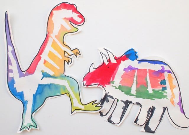 Dinosaur Skeleton Tape Resist Art