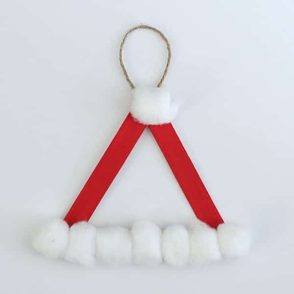 Popsicle Stick And Cotton Ball Santa Hat Craft
