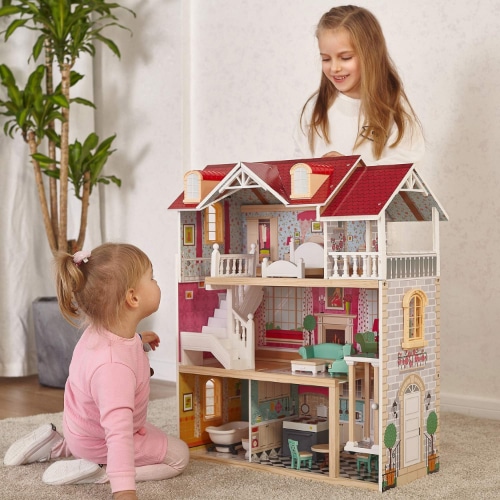 TOP BRIGHT Wooden Dollhouse With Elevator