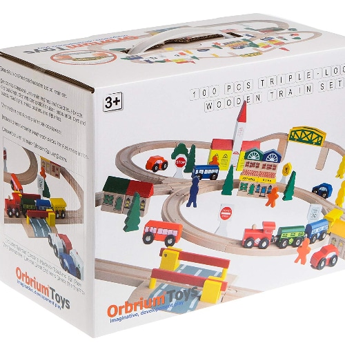 100-Piece Wooden Train Set 