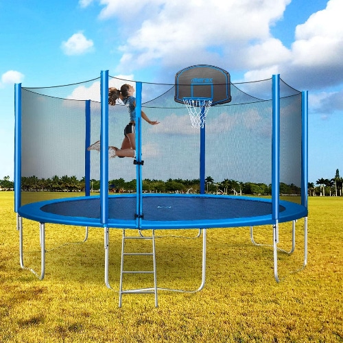 15” Enclosed Trampoline with Basketball Hoop