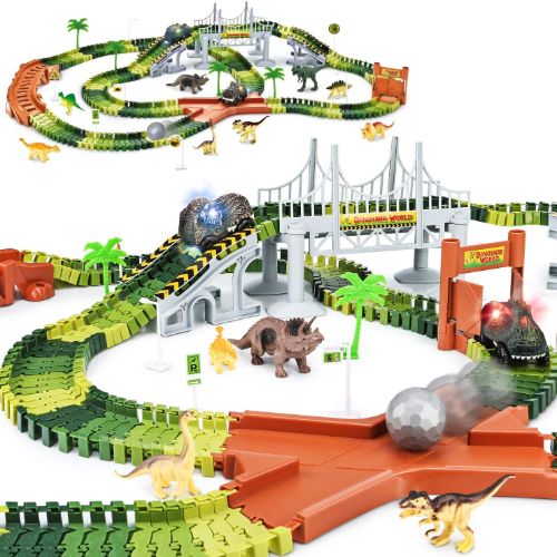 KKONES Dinosaur World Road Race-Flexible Track Playset