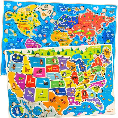 Quokka USA and World Map Wooden Puzzle