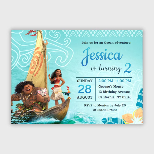 Moana Birthday Invitations